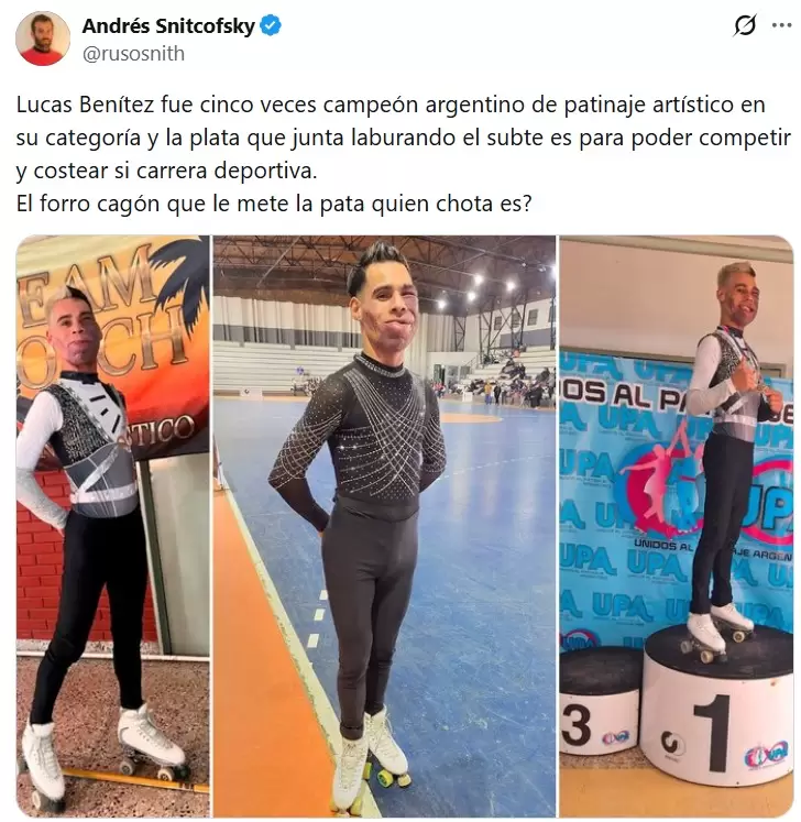 Andrés Snitcofsky viralizó la agresión que recibió el patinador Lucas Benítez en el subte porteño.