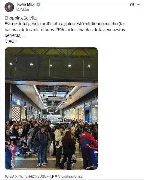 Milei y el tuit con una foto hecha con IA para mentir sobre la actividad comercial, que dejó abierto a que sea real.