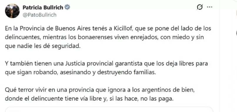 La reflexión de Patricia Bullrich