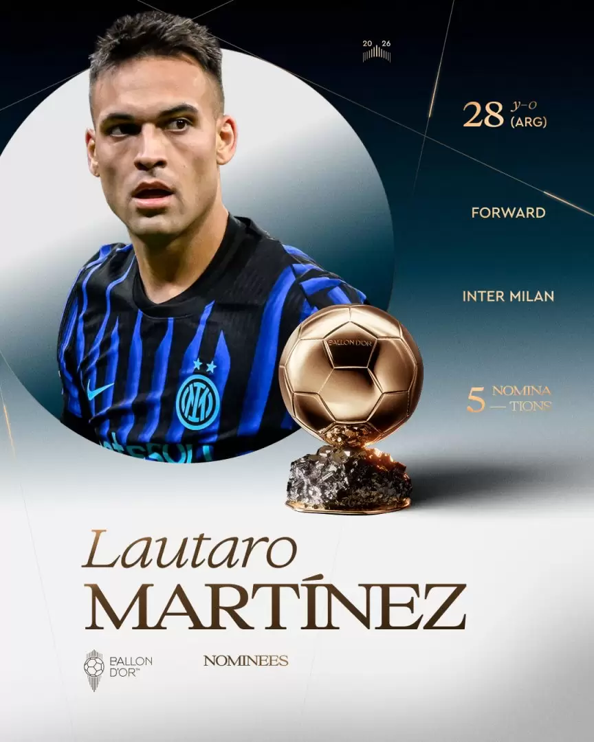 Lautaro Martínez recibió su quinta nominación al Balón de Oro.