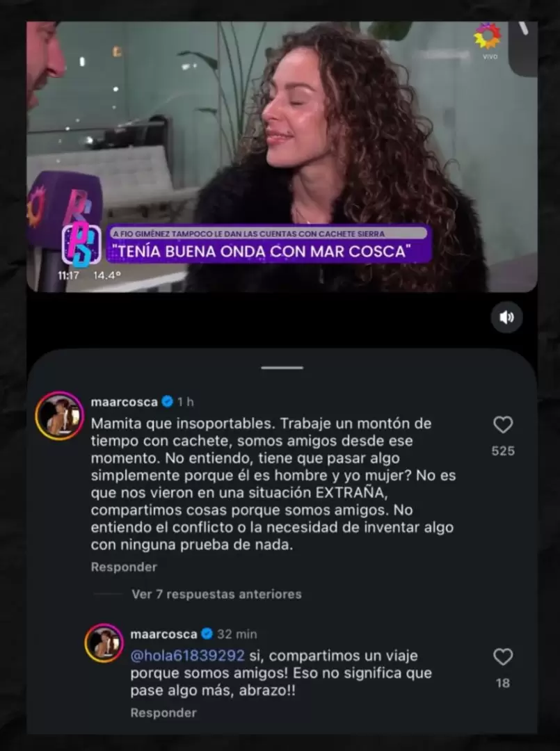 La respuesta de Mar Cosca a las presiones de Fio Gim�nez por su relaci�n con "Cachete" Sierra.