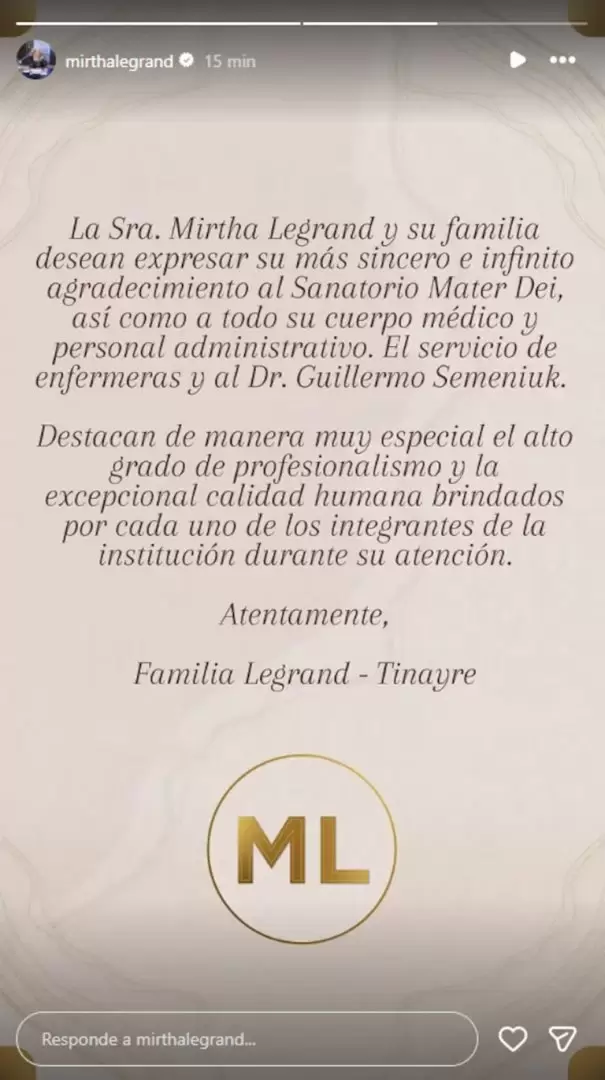 Comunicado de la familia de la diva de las mesazas