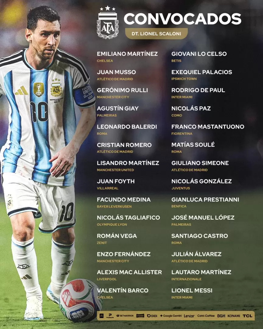 La convocatoria de 28 futbolistas de Lionel Scaloni para los amistosos de la próxima fecha FIFA y la despedida de Lionel Messi.
