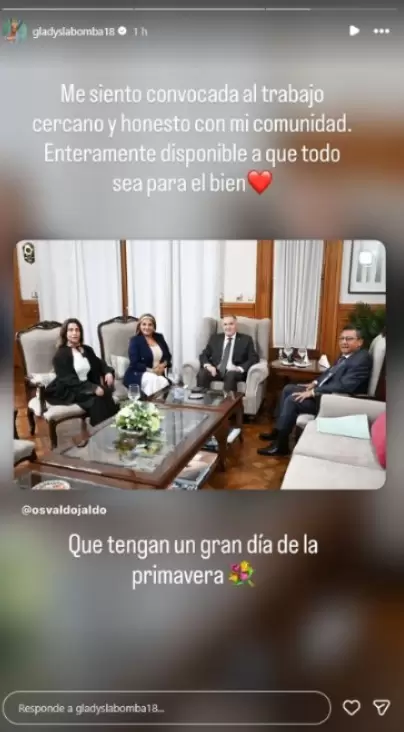 La publicación de Gladys después del encuentro con Jaldo