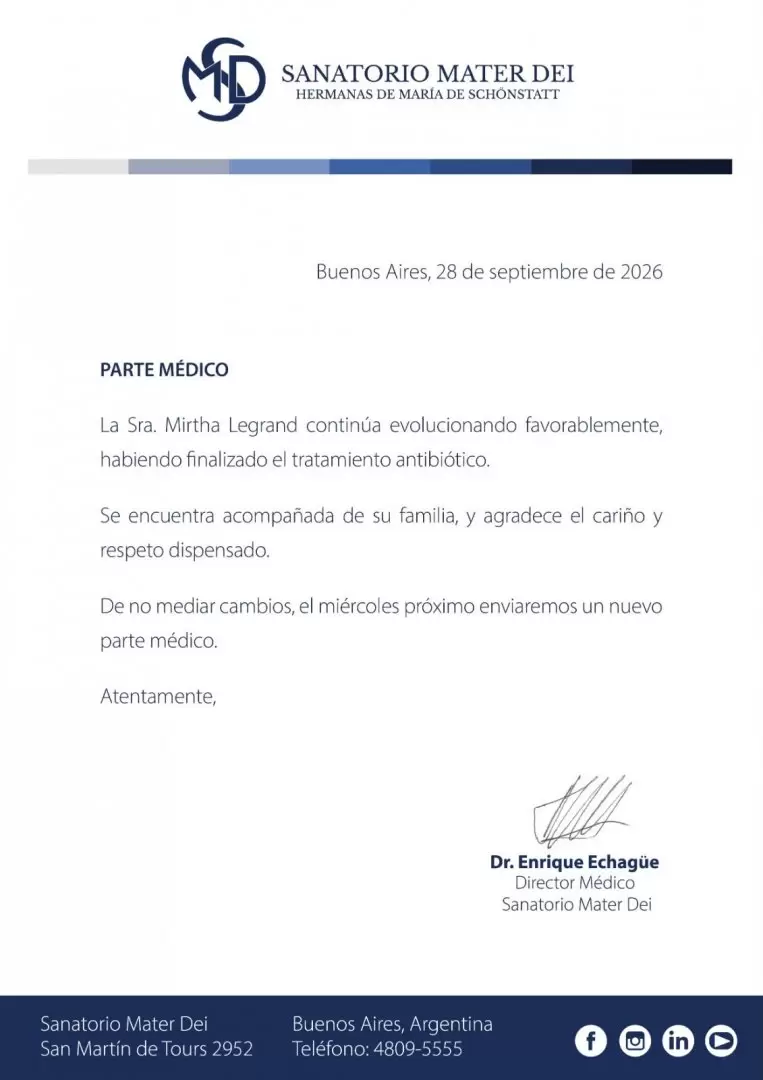 Nuevo parte médico de Mirtha Legrand