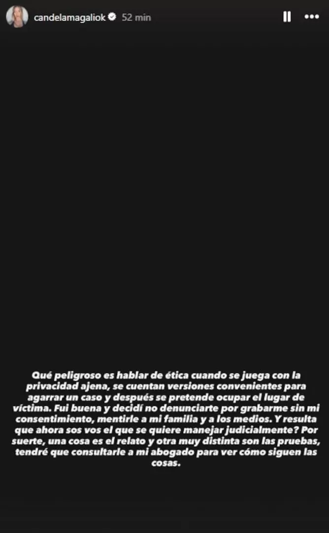 El descargo de Candela Arizaga