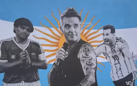 La bandera que hicieron en homenaje a Robbie Williams y que mostr� en el escenario.
