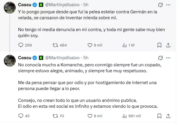 Coscu hablo sobre el fallecimiento de Komanche
