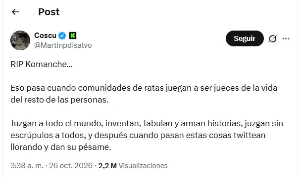 Coscu sobre el fallecimiento de Komanche