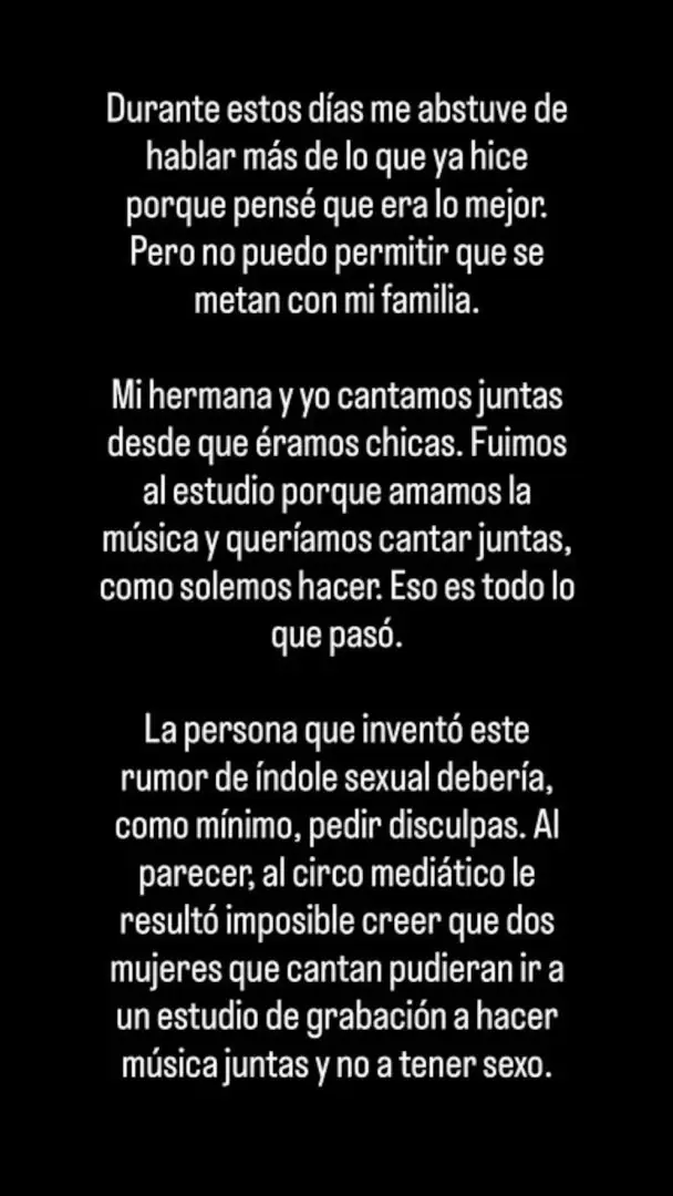 El descargo de Josefina Lynch ante las acusaciones de haber protagonizado un tr�o sexual junto a su hermana y Emanuel Ortega.