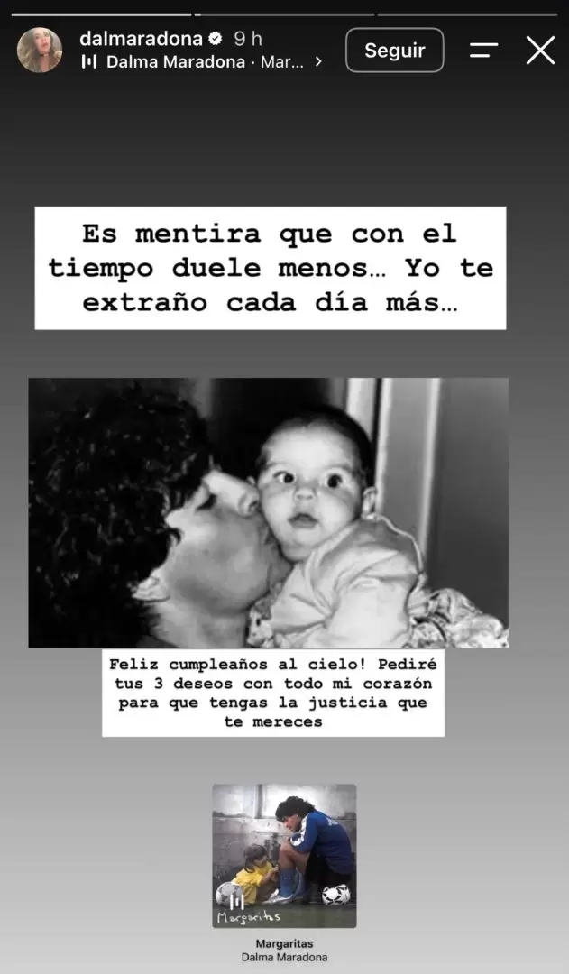 Dalma comparti� una fotograf�a de su infancia en la que aparece en brazos del Diez