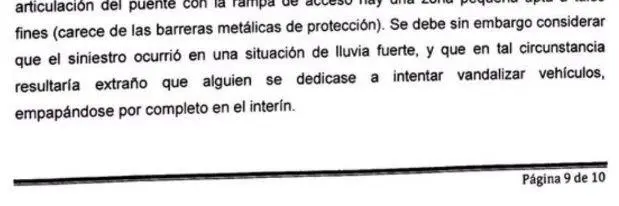 Extracto del informe de la fiscal Prunotto, donde afirma que por la lluvia no crea probable que alguien est deliquiendo