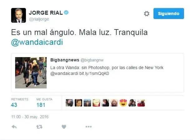 El tuit de Jorge a Wanda que provoc que Wanda manda una foto de su cola al mundo del 2.0