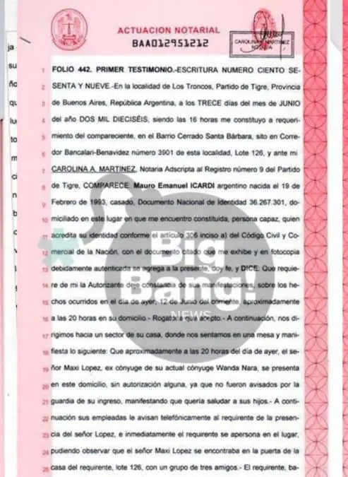 El acta notarial presentada por Mauro Icardi 