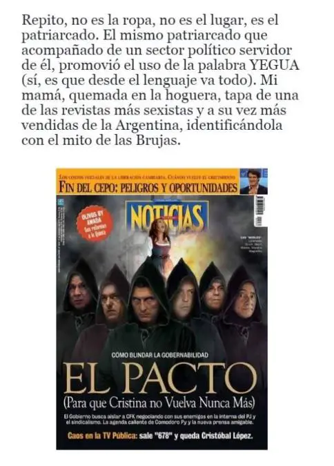 Extracto del texto que escribi Florencia Kirchner en referencia a la segunda marcha del #NiUnaMenos