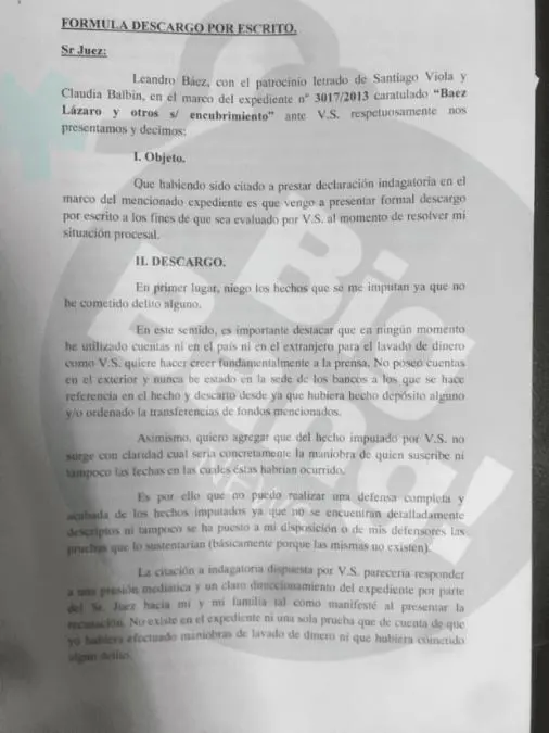 El escrito presentado por Leandro Bez.