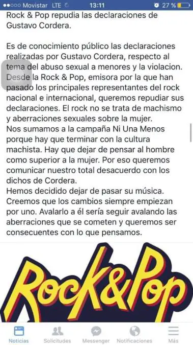 El comunicado de Rock&Pop informa el 'destirro' de Cordera del eter