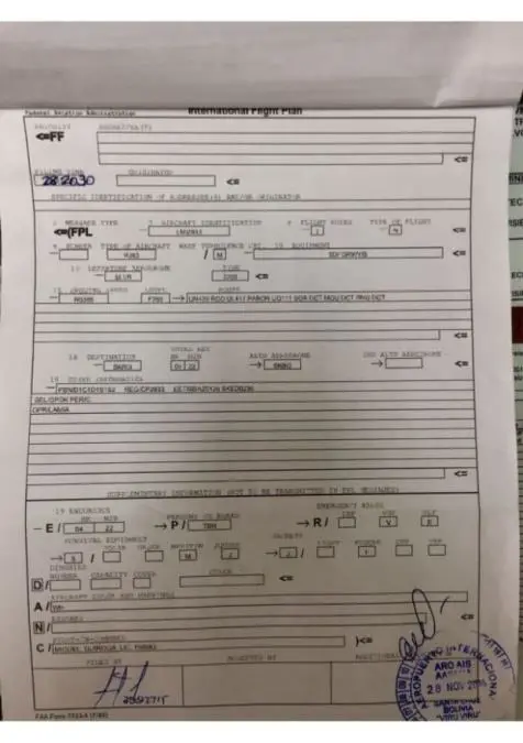 El cuestionado plan de vuelo presentado por la tripulacin de Lamia.