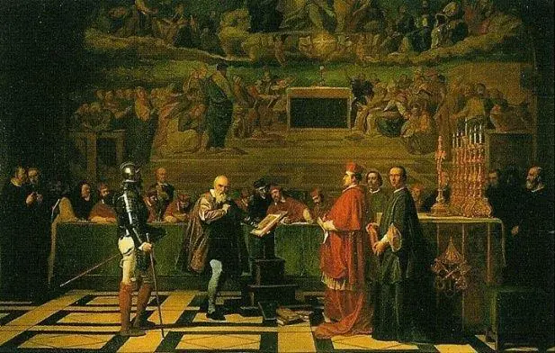 Pintura que retrata el juicio de La Iglesia a Galileo Galilei