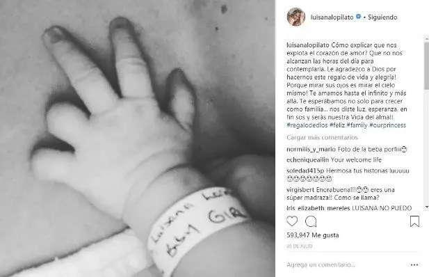 El posteo con el que Luisana anunci el nacimiento de Vida en las redes.