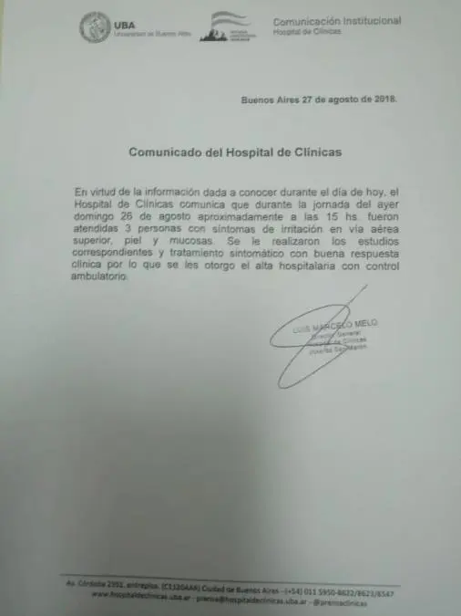 El comunicado del hospital
