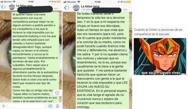 El descargo que les envi a sus ex compaeros de secundario.