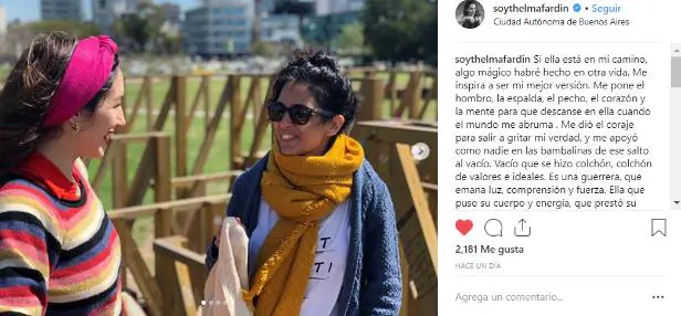 El emotivo posteo que Thelma le dedic a su novia por ayudarla a contar su verdad.