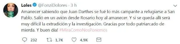 El repudio de Dolores Fonzi al 'exilio' de Juan Darths en Brasil.