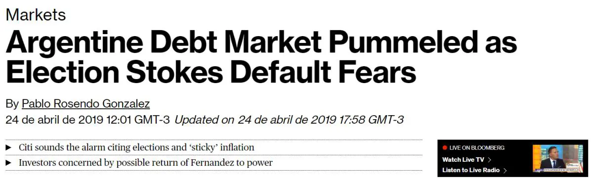 Bloomberg tambin reflej la situacin argentina. 